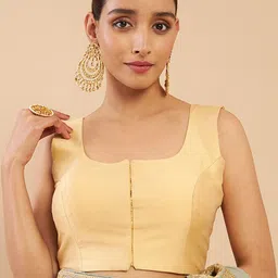 Soch Gold-Toned Solid Silk Saree Blouse image 4