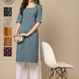 7Threads Women Pack of 6Ethnic Motifs Printed Crepe Kurta-picture-45