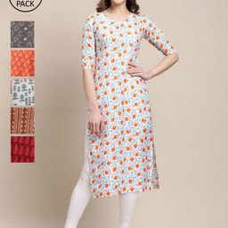 7threads KALINI  Women Pack Of 6 Printed Summer Sheers Crepe Kurta-picture-1