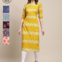7threads KALINI Women Pack Of 6 Ethnic Motifs Printed Summer Sheers Crepe Kurta-picture-38