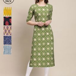 7threads KALINI Women Green & Blue Pack Of 6 Geometric Summer Sheers Crepe Kurta-picture-28