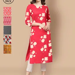 7Threads Women Pack Of 6 Red & White Printed Crepe Kurta-image-49