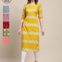 7threads KALINI Women Pack Of 6 Multicoloured Ethnic motifs Printed Crepe Kurta-picture-25