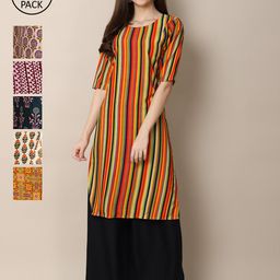 7threads KALINI Women Geometric Summer Sheers Crepe Kurta  [PACK OF 6]-picture-3