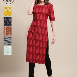 7threads Kalini Women's Crepe Multi Color Digital Printed Straight Kurta [PACK OF 6]-picture-5