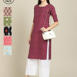 7threads KALINI Women Multicoloured Pack Of 6 Geometric Printed Crepe Kurta-picture-37