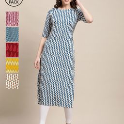 7threads KALINI Women Pack Of 6  Multicoloured Geometric Printed Summer Sheers Crepe Kurta-picture-41