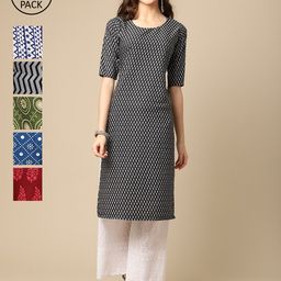 7threads KALINI Women Pack of 6 Digital Printed Crepe Straight Kurtas-picture-2