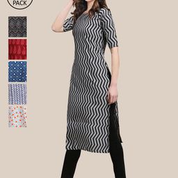 7threads KALINI Women Pack Of 6 Black & Red Printed Crepe Kurta-picture-41