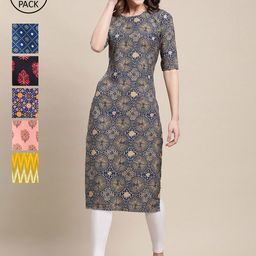 7threads KALINI Women Pack Of 6 Printed Crepe Straight Kurta-picture-32