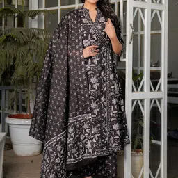 Vbuyz Floral Printed Pure Cotton Kurta With Palazzos & Dupatta-picture-45