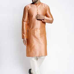 Jompers Men Bronze-Toned Pleated Dupion Silk Kurti with Pyjamas-picture-27