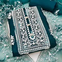 KALINI Ethnic Motifs Embroidered Organza Unstitched Dress Material-image-72