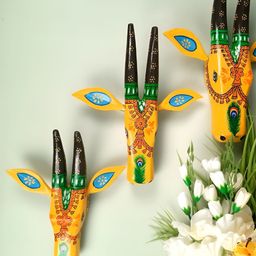apka mart Yellow & Green Wooden Cow Face Wall Hanging-picture-44