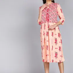 ftDiva Floral Printed Ethnic A-Line Dress image 1