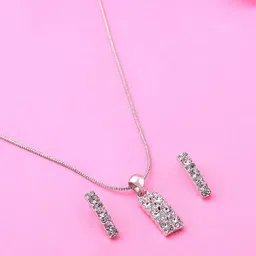 Estele Gold Plated Crystal Detail Cuboid Bar Designer Jewellery Set-picture-51
