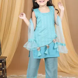 here&now x kinder kids Kinder Kids Girls Embroidered Regular Pure Cotton Kurti with Palazzos-picture-37