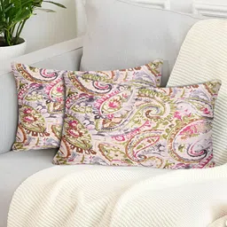 Tesmare Beige 2 Pcs Ethnic Motifs Velvet Rectangle Cushion Covers-picture-20