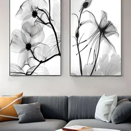 THE HANDMADE FLAIR Crystal Porcelain Black & White 2-Pcs Floral Botany Painting Wall Arts-image-17