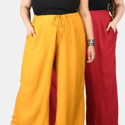 prettyplus by desinoor.com PrettyPlus by Desinoor com Women Plus Size Pack Of 2 Maroon & Mustard Yellow Palazzos-picture-20