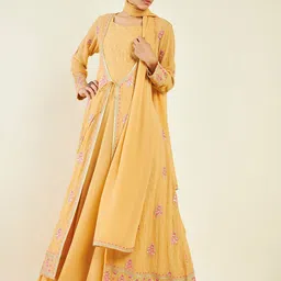 Soch Ethnic Motifs Embroidered Sequined Georgette Kurta Set With Jacket-picture-37