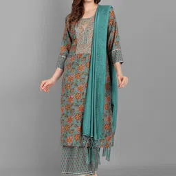 V TRADITION Women Green Ethnic Motifs Printed Gotta Patti Kurta with Palazzos & With Dupatta-picture-41