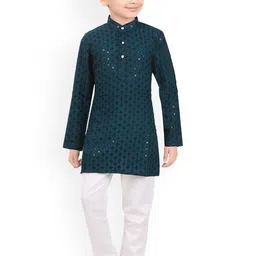 BAESD Boys Ethnic Motifs Embroidered Mandarin Collar Sequinned Straight Kurta with Pyjamas-picture-38