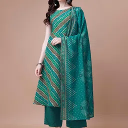 KALINI Bandhani Printed Chanderi Silk Empire Kurta With Trousers & Dupatta-image-93