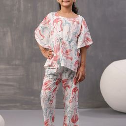 SANSKRUTIHOMES Girls Floral Printed Pure Cotton Kaftan With Pyjamas-picture-32