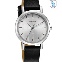 Sonata Women Grey Brass Dial & Black Leather Straps Analogue Watch 8174SL01-picture-4