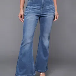 Miss Chase Women Bootcut High-Rise Slash Knee Light Fade Stretchable Jeans-picture-33