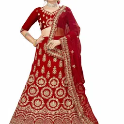 MANVAA Embroidered Beads and Stones Semi-Stitched Lehenga & Unstitched Blouse With Dupatta-image-15