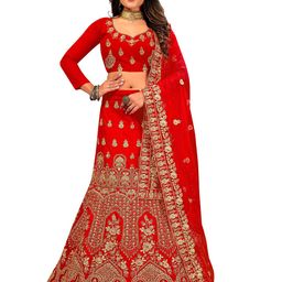 MANVAA Embroidered Velvet Semi-Stitched Lehenga & Unstitched Blouse With Dupatta-picture-48