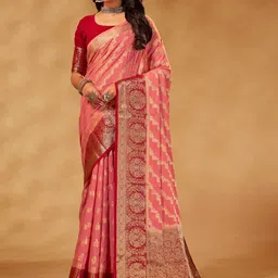 FLOURIOUS Ethnic Motifs Woven Design Zari Pure Georgette Banarasi Saree-picture-25