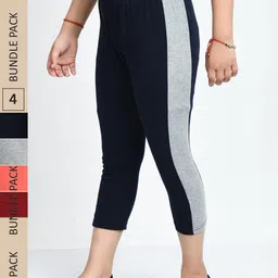 IndiWeaves Girls Pack Of 5 Striped Pure Cotton Capris-image-82