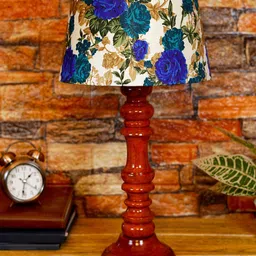 foziq Brown & Blue Printed Wooden Table Lamps-picture-16