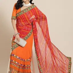 SERONA FABRICS Embroidered Pure Georgette Half and Half Bandhani Saree-picture-27