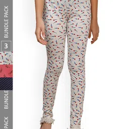 IndiWeaves Girls Pack of 3 Printed Pure Cotton Ankle-Length Leggings-picture-58