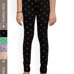 IndiWeaves Girls Pack Of 4 Printed Pure Cotton Ankle Length Leggings-picture-58
