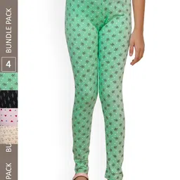 IndiWeaves Girls Pack of 4 Printed Super Soft Pure Cotton Ankle-Length Leggings-picture-42