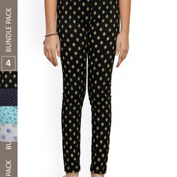 IndiWeaves Girls Pack Of 4 Super Soft Pure Cotton Printed Ankle Length Leggings-picture-47
