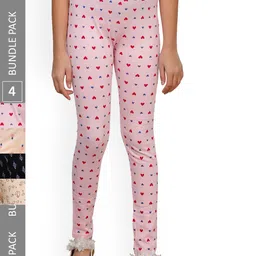 IndiWeaves Girls Pack Of 4 Super Soft Pure Cotton Allover Printed Ankle-LengthLeggings-picture-55