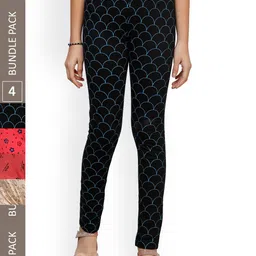 IndiWeaves Girls Pack of 4 Printed Super Soft Pure Cotton Ankle-Length Leggings-picture-26