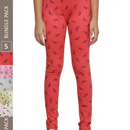 IndiWeaves Girls Pack Of 5 Printed Pure Cotton Ankle Length Leggings-picture-35