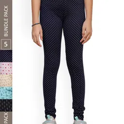 IndiWeaves Girls Pack Of 5 Printed Pure Cotton Ankle Length Leggings-picture-30