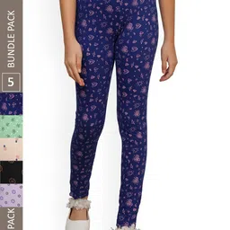 IndiWeaves Girls Pack of 5 Printed Pure Cotton Ankle-Length Leggings-picture-24