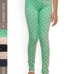 IndiWeaves Girls Pack of 5 Super Soft Pure Cotton Allover Printed Leggings-picture-25