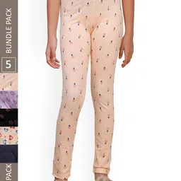 IndiWeaves Girls Pack Of 5 Printed Pure Cotton Ankle Length Leggings-picture-36