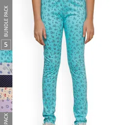 IndiWeaves Girls Pack of 5 Allover Printed Pure Cotton Ankle Length Leggings-picture-11