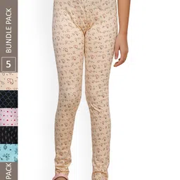 IndiWeaves Girls Pack of 5 Pure Cotton Printed Ankle-Length Leggings-picture-28